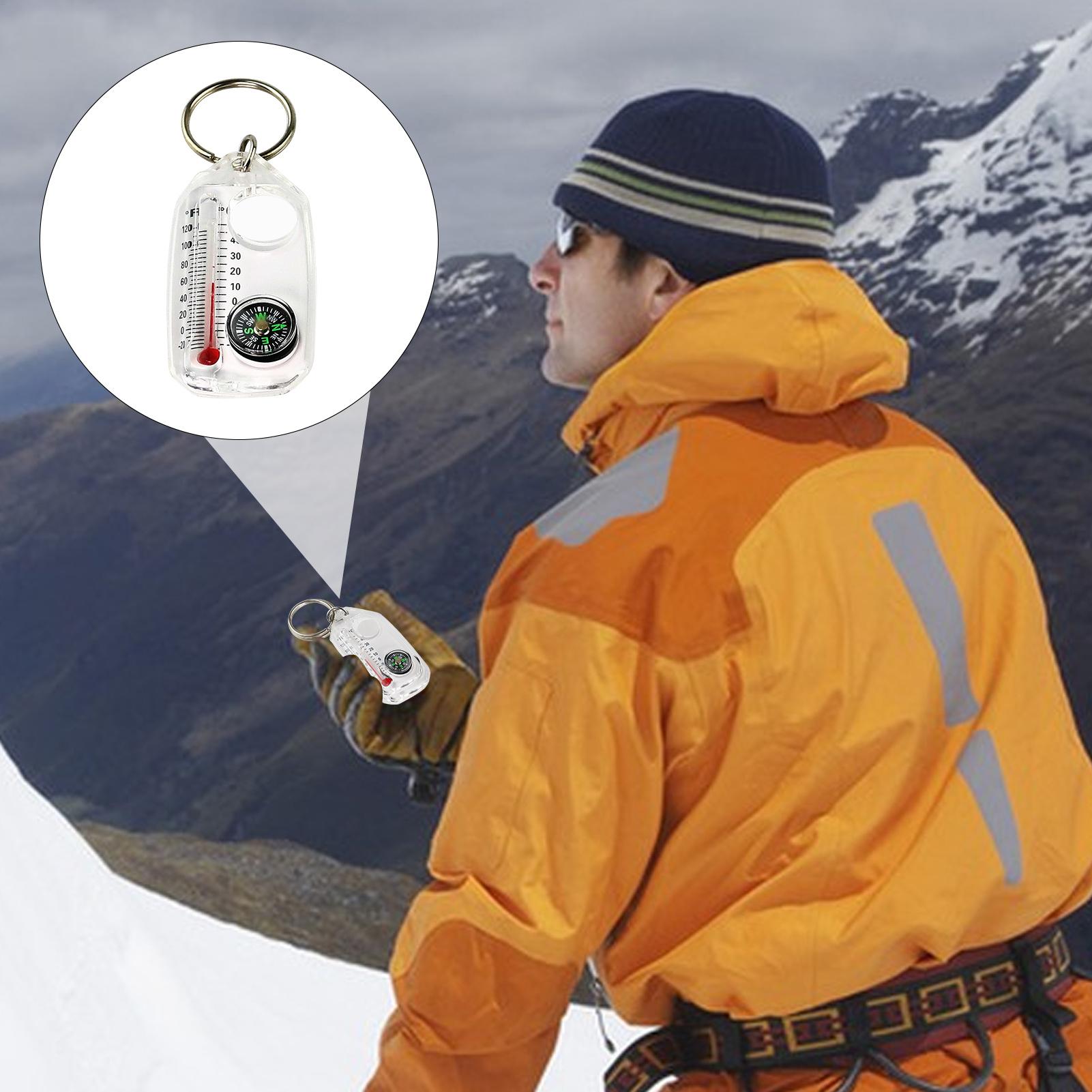 Mini Compass Keychain with Thermometer Portable Survival Keychain Tool for Camping & Hiking