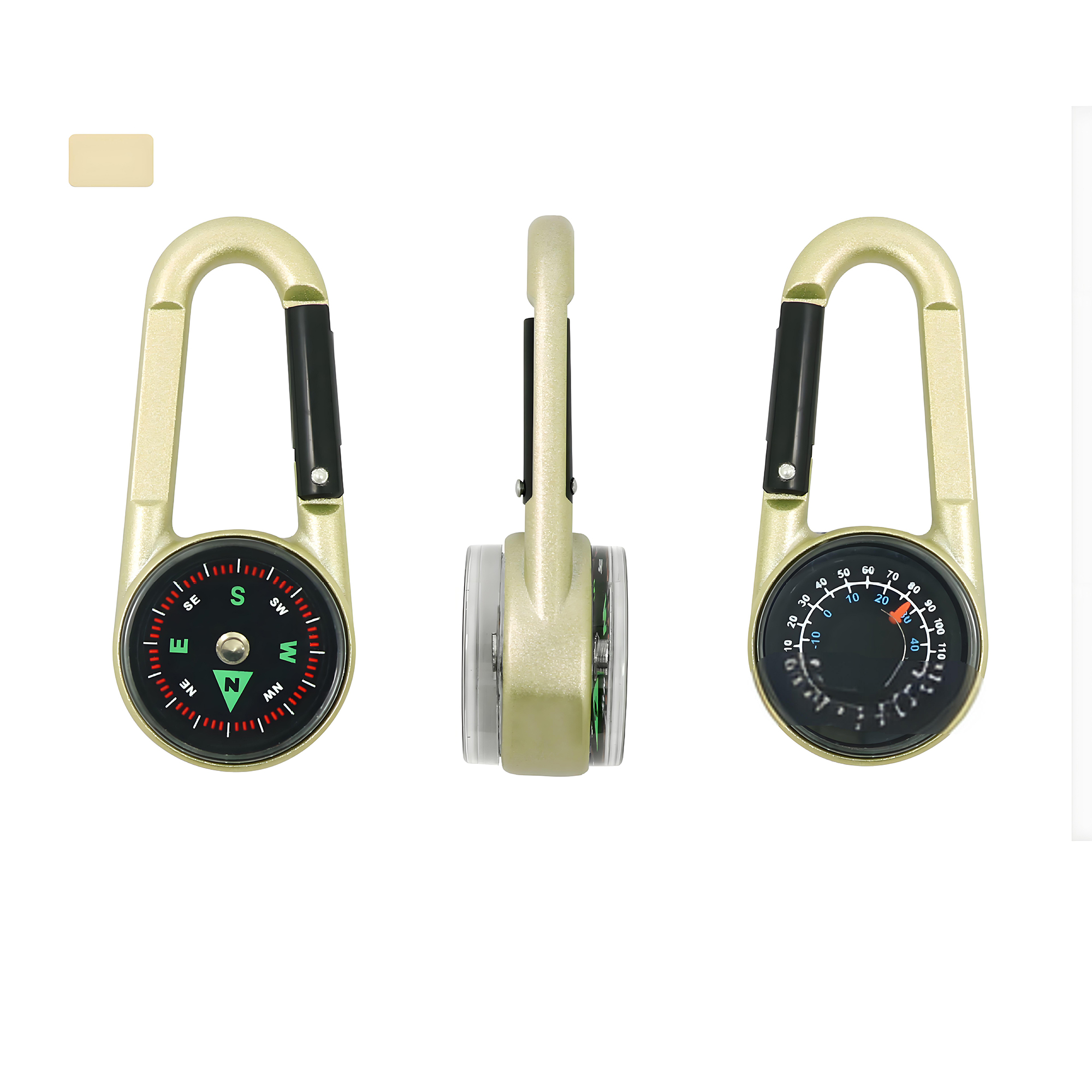 Mini Compass Carabiner Keychain with Thermometer Outdoor Survival Clip Tool
