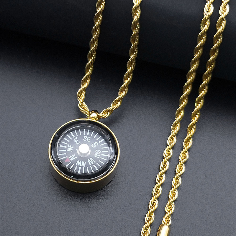 Mini Survival Compass Necklace Outdoor Hiking Pendant Stainless Steel Pocket Compass