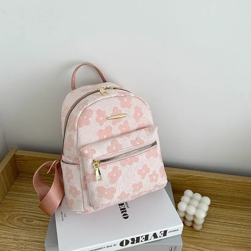 Floral Mini Leather Backpack for Women Small Shoulder Bag Phone Pouch Travel Purse