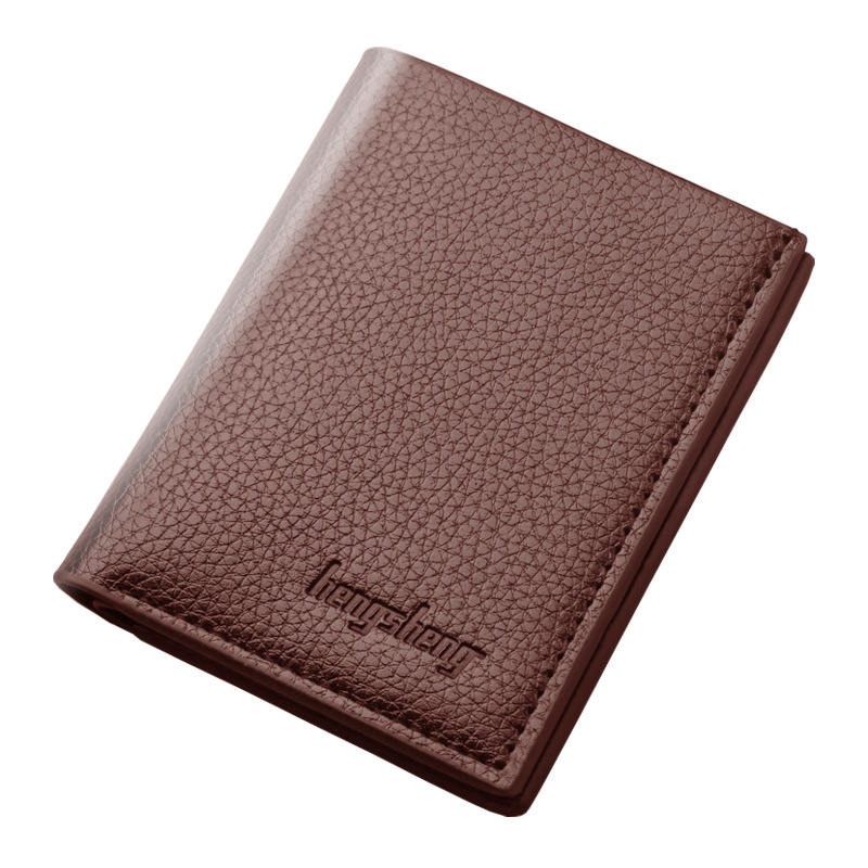 Slim PU Leather Wallet for Men with Money Clip Thin Bifold Lychee Pattern Card Holder