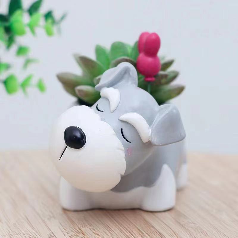 Cute Schnauzer Succulent Planter Dog Flower Pot Decorative Desk Plant Holder