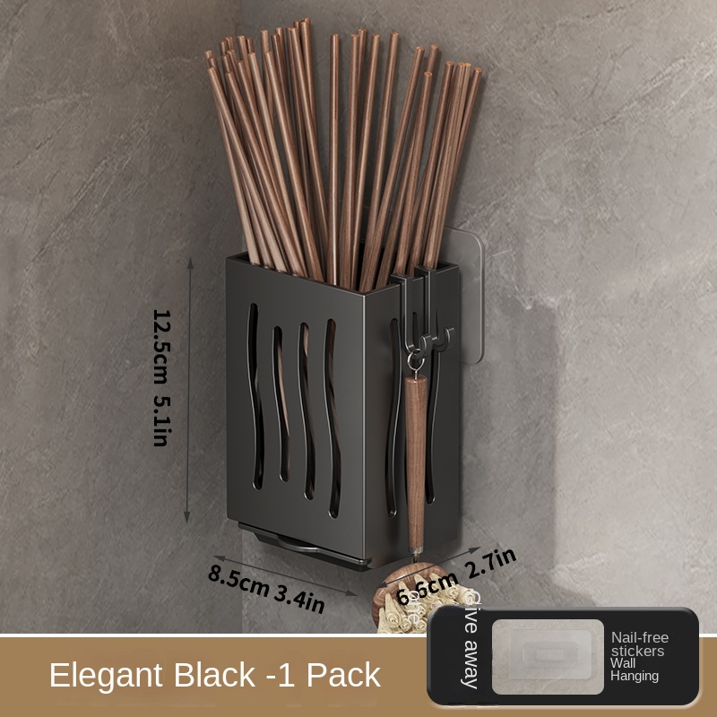 Wall Mounted Chopsticks Holder No Drill Kitchen Utensil Drainage Organizer