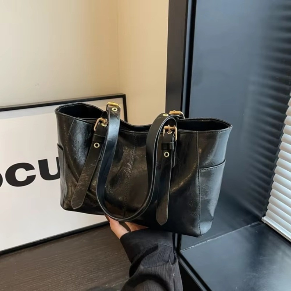Retro Shoulder Bag Large Capacity Tote PU Leather Handbag for Women