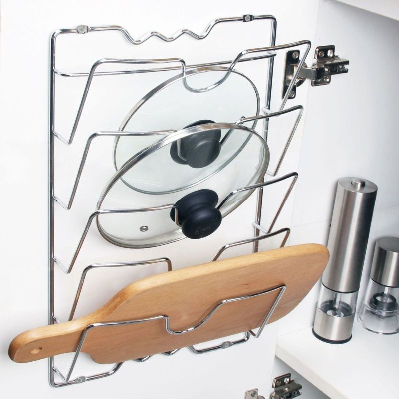 Wall Mounted Pot Lid Organizer Rack Rust-Free Kitchen Storage Holder