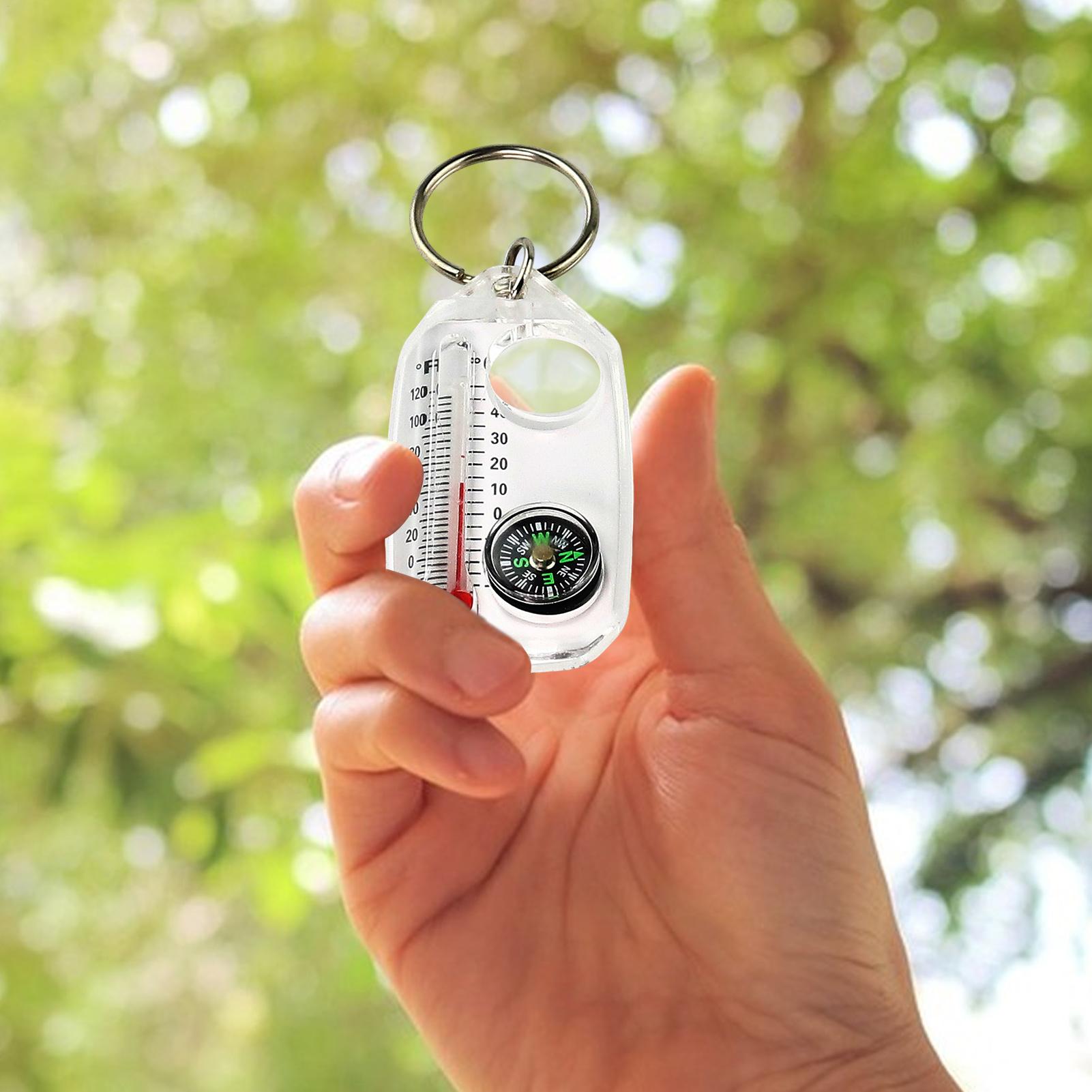 Mini Survival Compass Keychain with Thermometer for Camping Hiking Navigation Tool