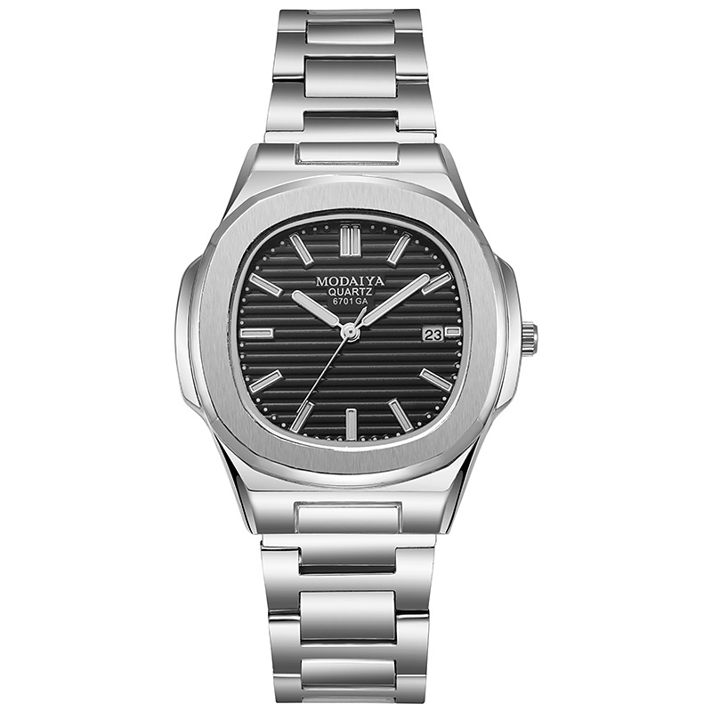 Luxury Big Dial Stainless Steel Mens Watch with Calendar Quartz Movement