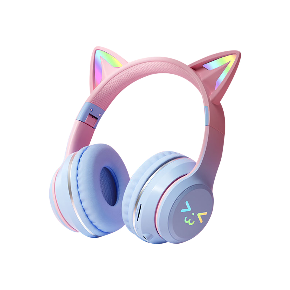RGB Cat Ear Wireless Headphones with LED Lights & Bluetooth Stereo Sound for Kids and Girls