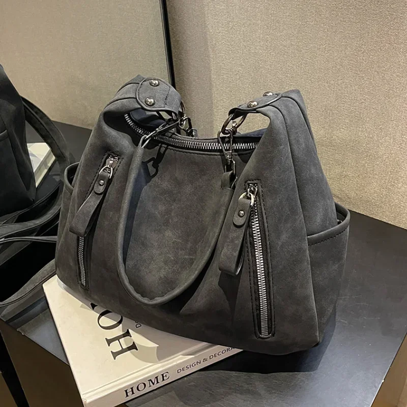 Vintage Matte PU Leather Crossbody Bag for Women Large Capacity Designer Shoulder Handbag