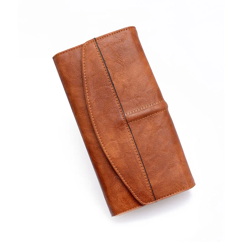 Vintage Trifold PU Leather Women Long Wallet with Phone Holder & Card Organizer