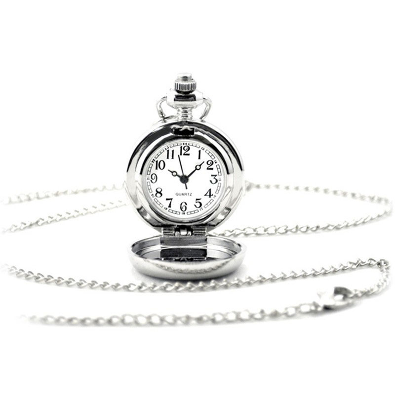 Vintage Lotus Blue Flower Pocket Watch Necklace for Women and Men Quartz Antique Silver Timepiece