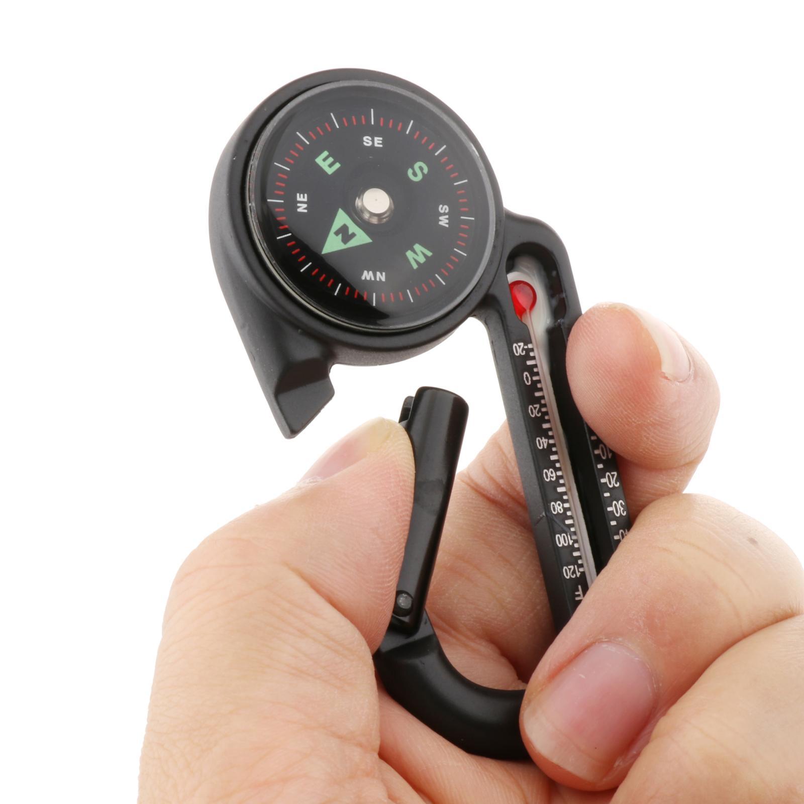 Mini Hiking Compass Keychain with Thermometer & Carabiner Outdoor Survival Tool