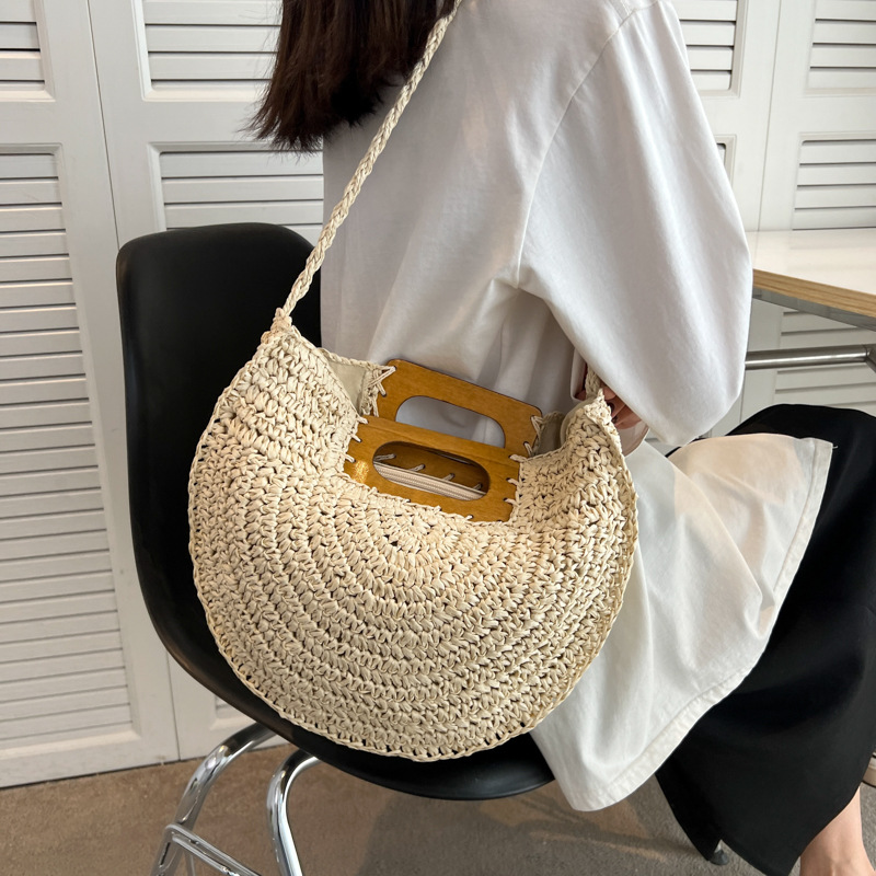 Summer Woven Straw Beach Tote Bag Large Capacity Shoulder Shopper for Women