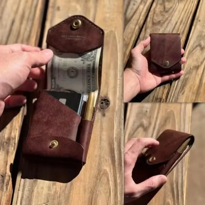 Slim Genuine Leather Wallet Compact Card Holder with Coin Pocket
