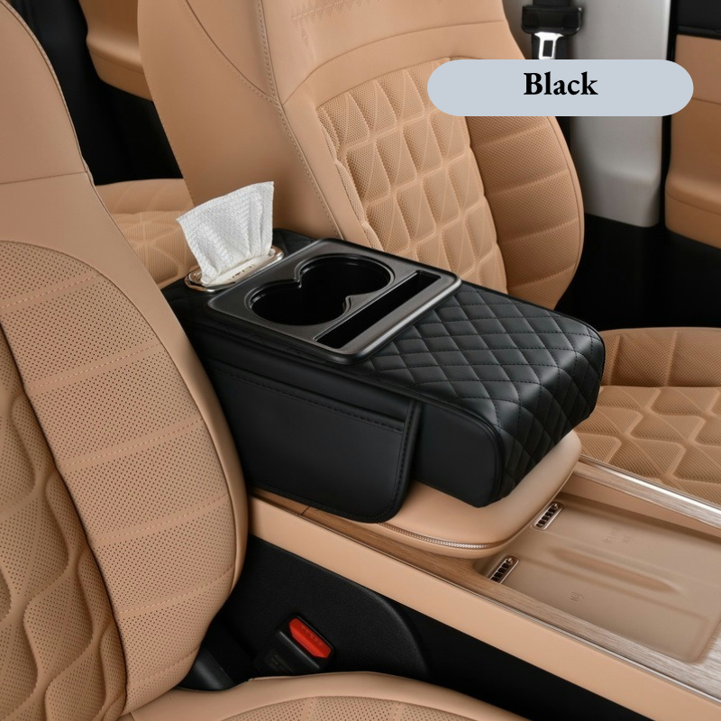 ErgoLift Car Armrest Cushion with Cup Holders & Storage Organizer