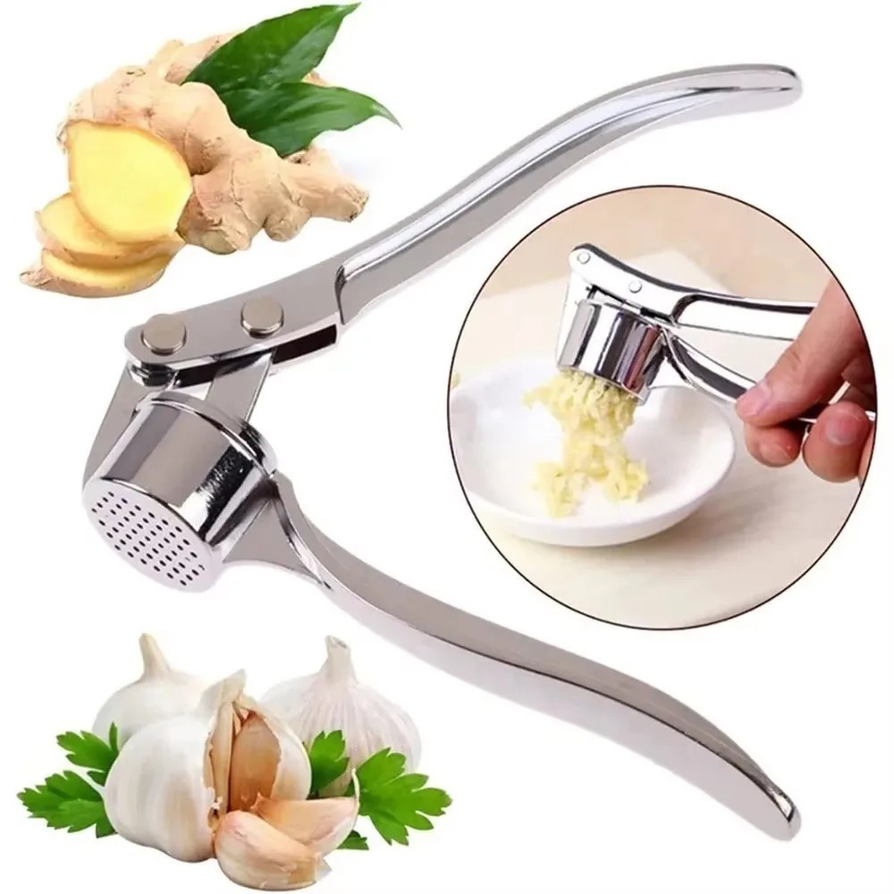 High Efficiency Stainless Steel Garlic Press & Ginger Mincer – Heavy Duty Easy Squeeze Crusher