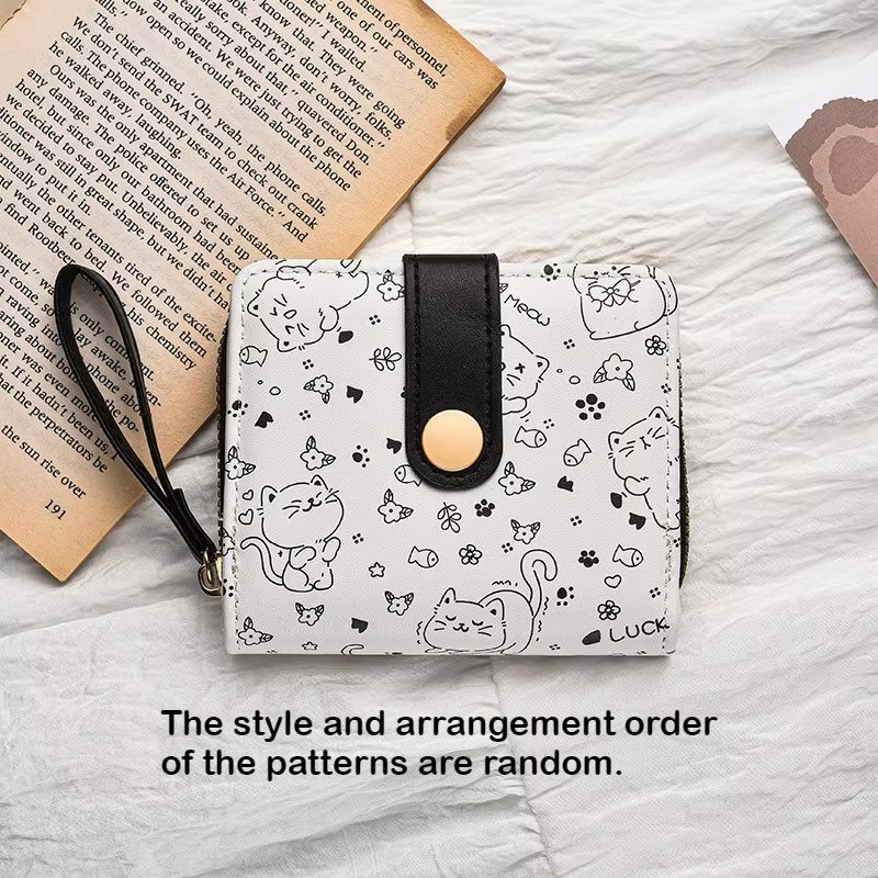 Playful Cat Mini Wallet Wristlet for Women Compact card holder wallet with Zipper Coin Pocket