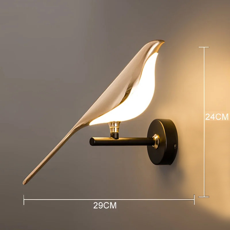 Nordic Golden Bird LED Wall Lights for Living Room Decoration, Creative Wall Lamps, Bedroom Bedside Sconces
