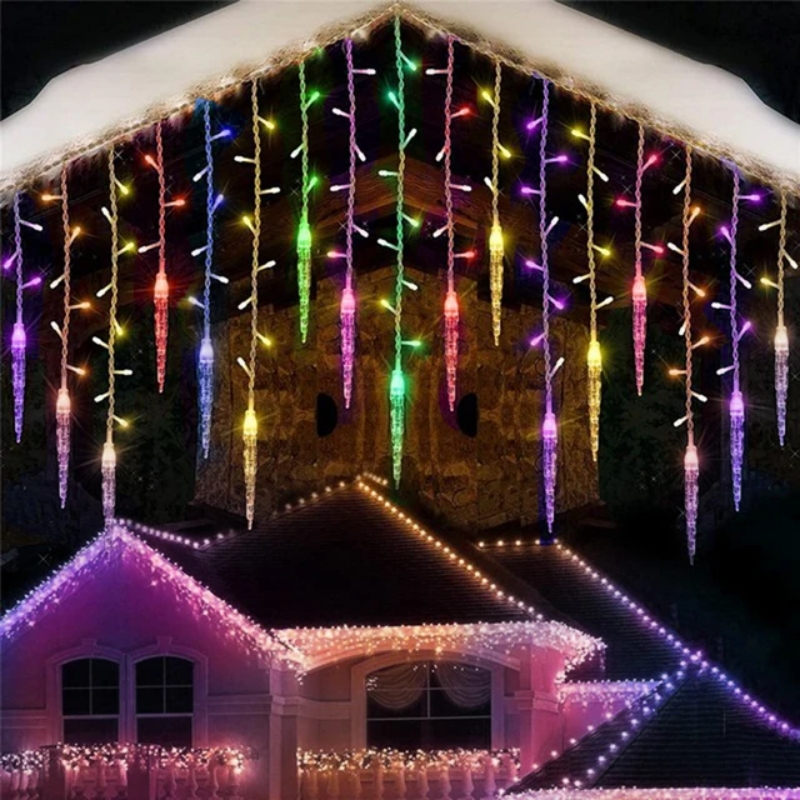 Outdoor LED Icicle Curtain String Lights, Drooping Christmas Garland for Garden, Street, and Wedding Decorations