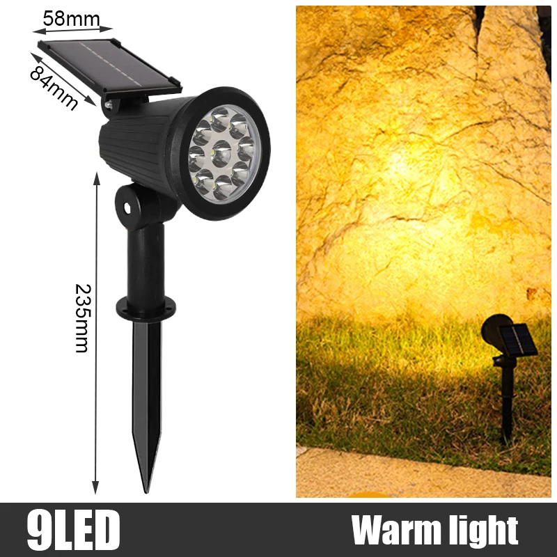 Adjustable LED Solar Spotlight, IP65 Waterproof Outdoor Wall & Ground Landscape Lighting