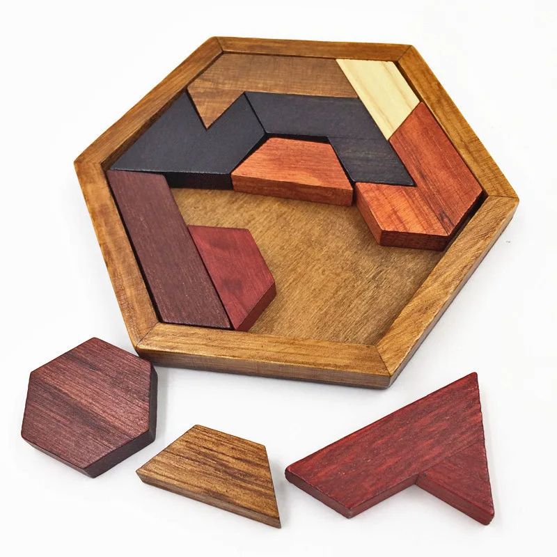 3D Hexagonal Wooden Puzzles Educational IQ Game Montessori Toys for Children Kids Preschool Tangram Board Brain Teaser