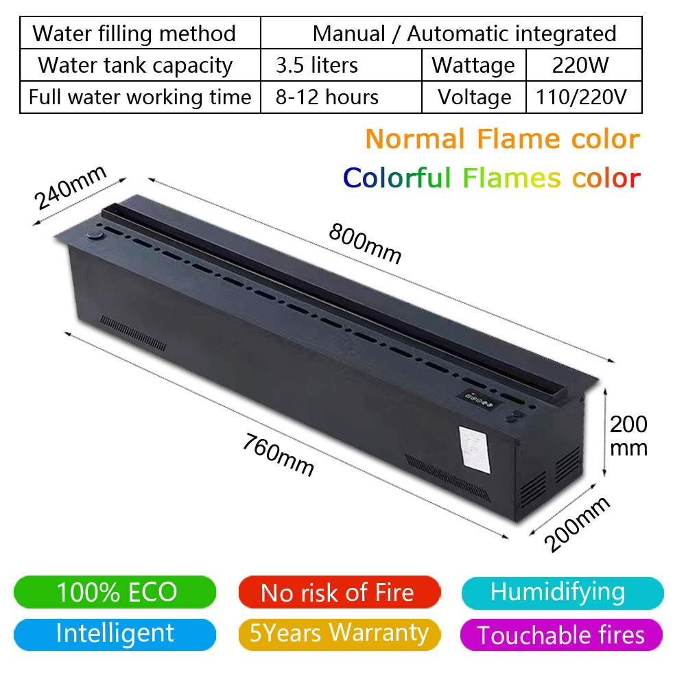 3D Electric Fireplace with Water Steam Humidifier, Smart Home LED Flame & Crackling Sound for Wall/TV Decor
