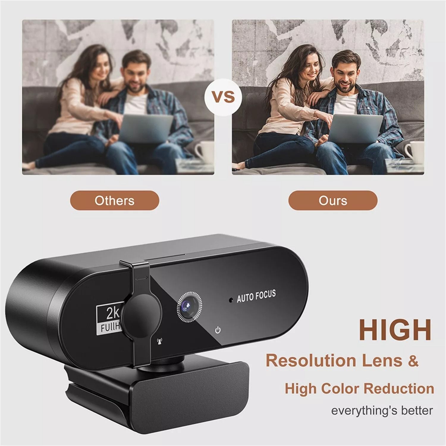 2K HD Webcam with Microphone & Ring Light Autofocus Pro Computer Camera for Gaming, Streaming, and Conferencing