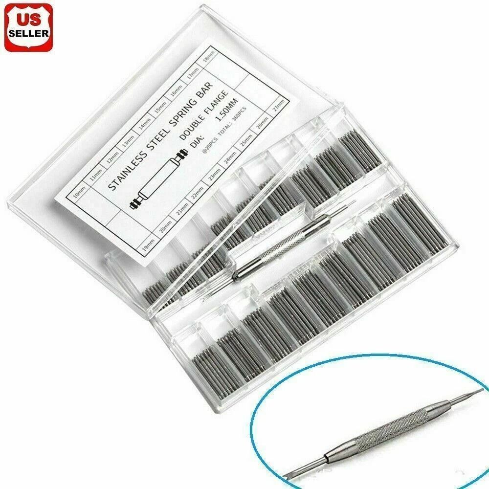 360pcs Watch Spring Bars Kit - Stainless Steel Watch Band Pins for Repair, Removal & Strap Replacement - Watchmaker Tool