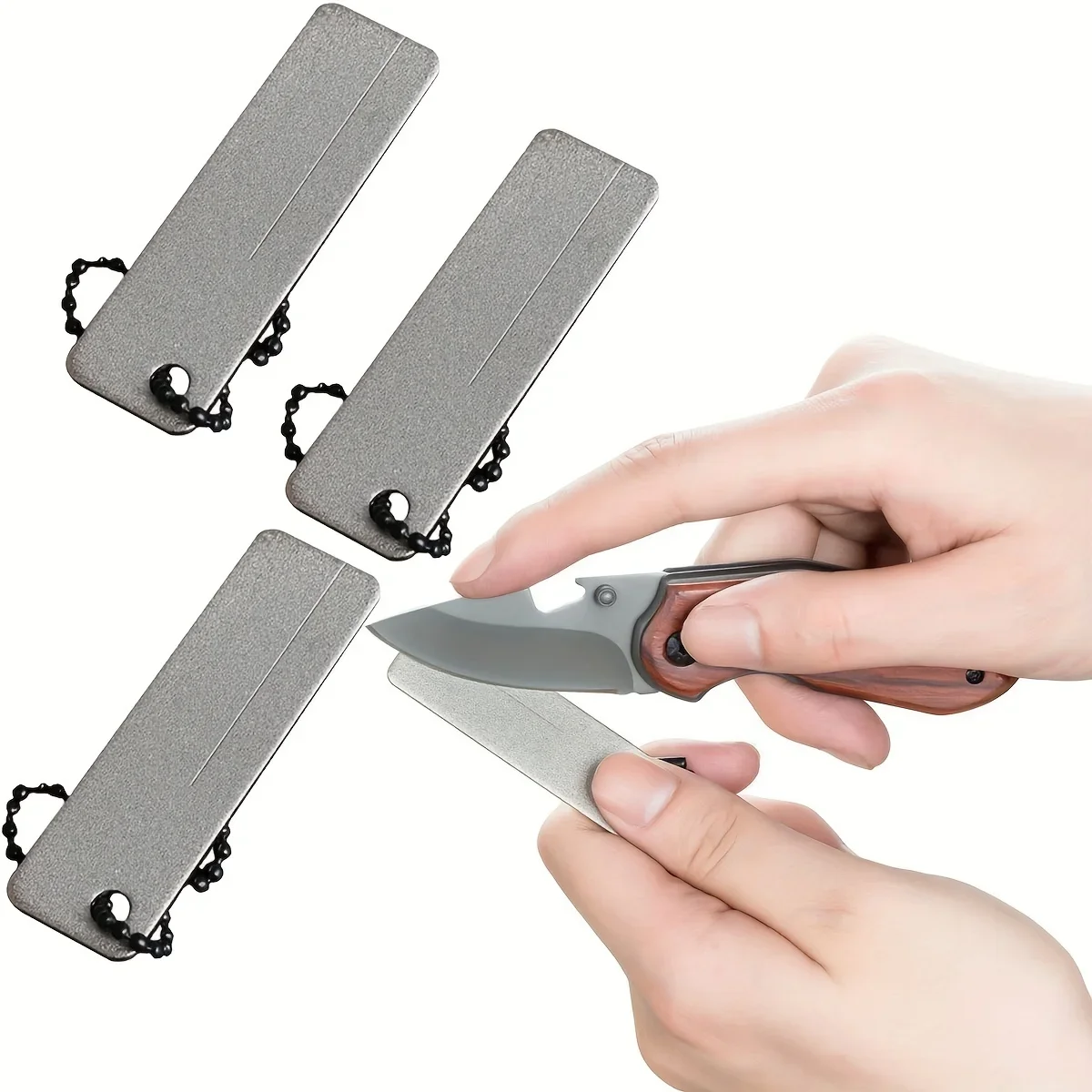 Knife Sharpener Diamond Mini Keychain Tool, Compact Outdoor Camping Sharpener with Emery Nail File for EDC, Survival