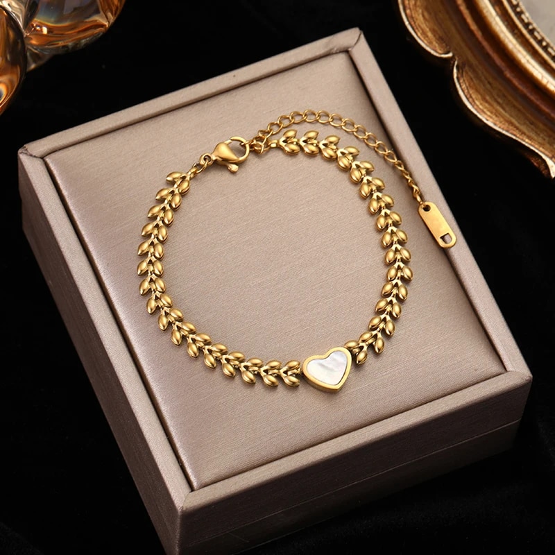 Stainless Steel Gold Bracelet for Women: Simple Link Chain Bangle, Trendy Non Fading Fashion Jewelry Gif