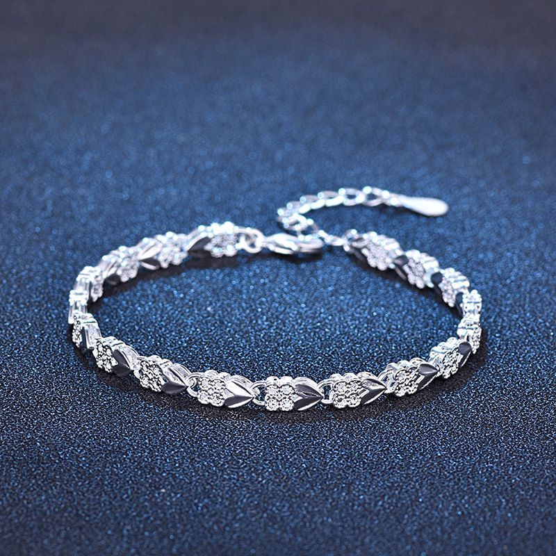 Sterling Silver Heart Leaf Bracelet for Women - Elegant 925 Wedding Jewelry, 20cm/8inch Fashion Chain
