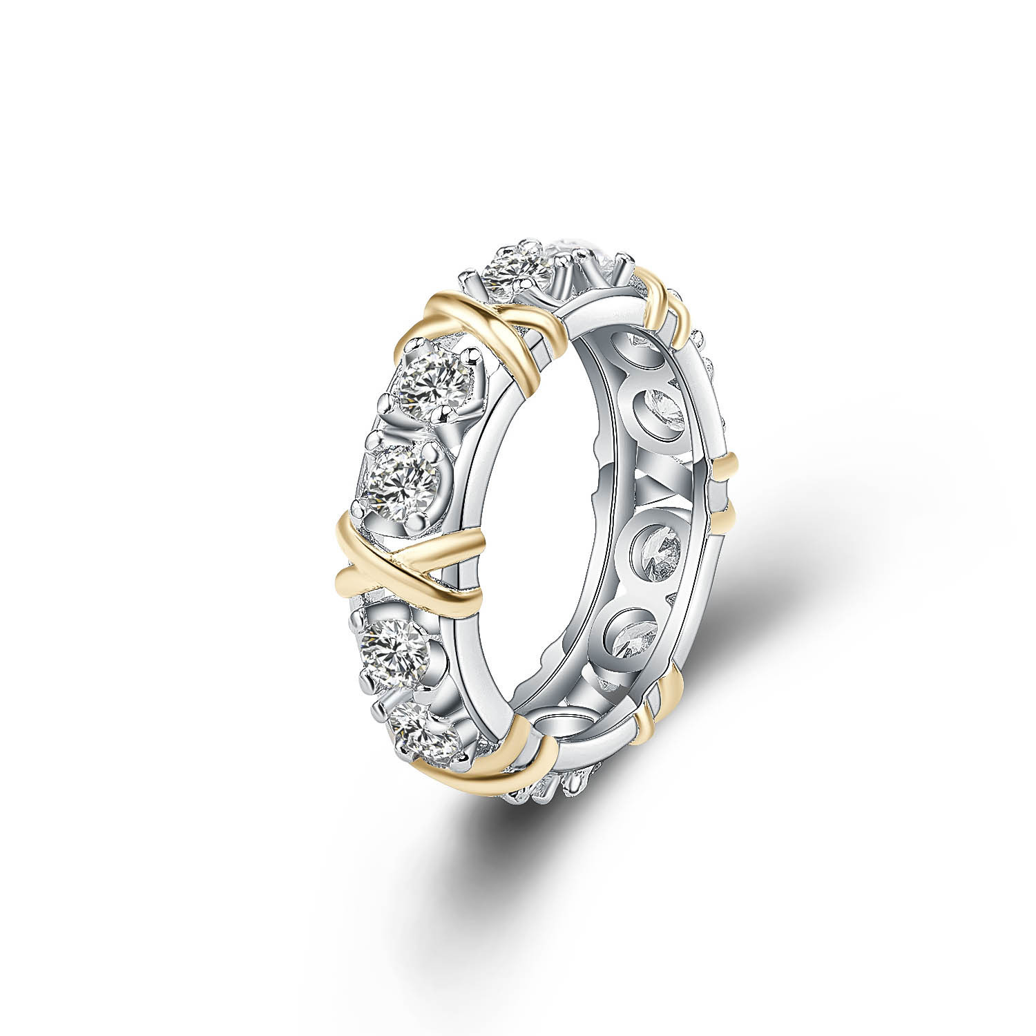 925 Sterling Silver Rings with Gold Inlaid Zircon: Glamorous Jewelry for Women - Perfect for Engagement & Wedding Gifts