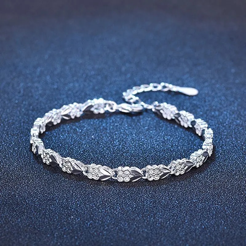 925 Sterling Silver Heart Leaf Bracelet for Women | Elegant Wedding & Fashion Jewelry | 20cm (8inch) Chain | Free Shippi