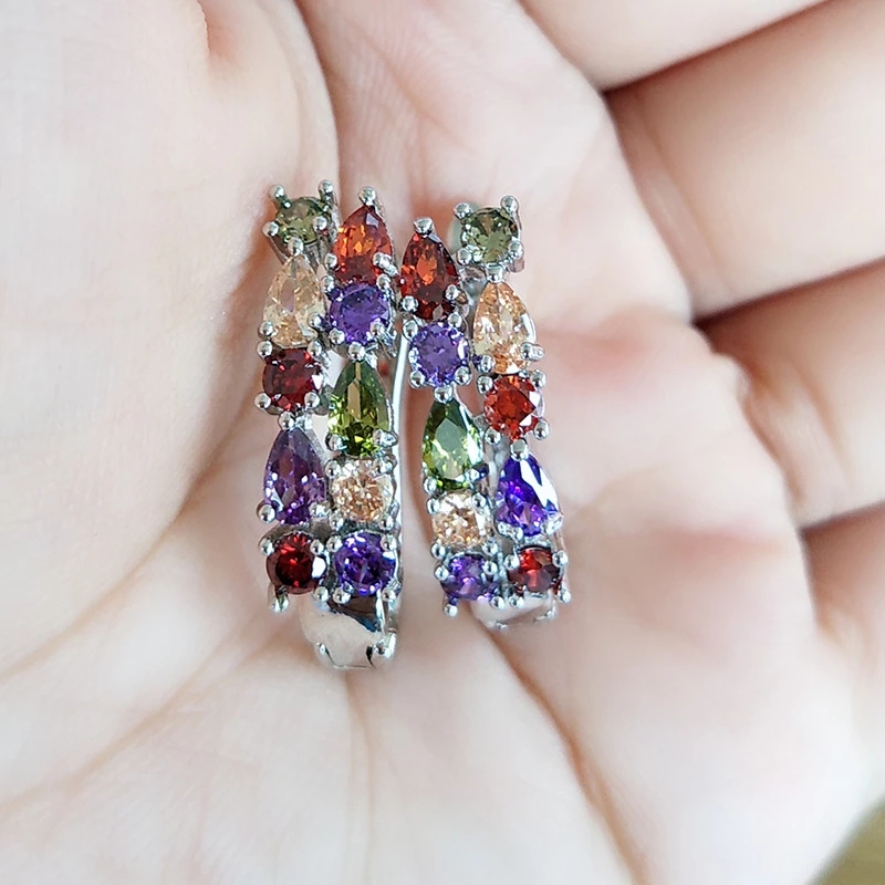 Wholesale 925 Silver Luxury Ear Studs: Sterling Silver Color Earrings with Flashy CZ Zircon - Affordable Women's Brincos