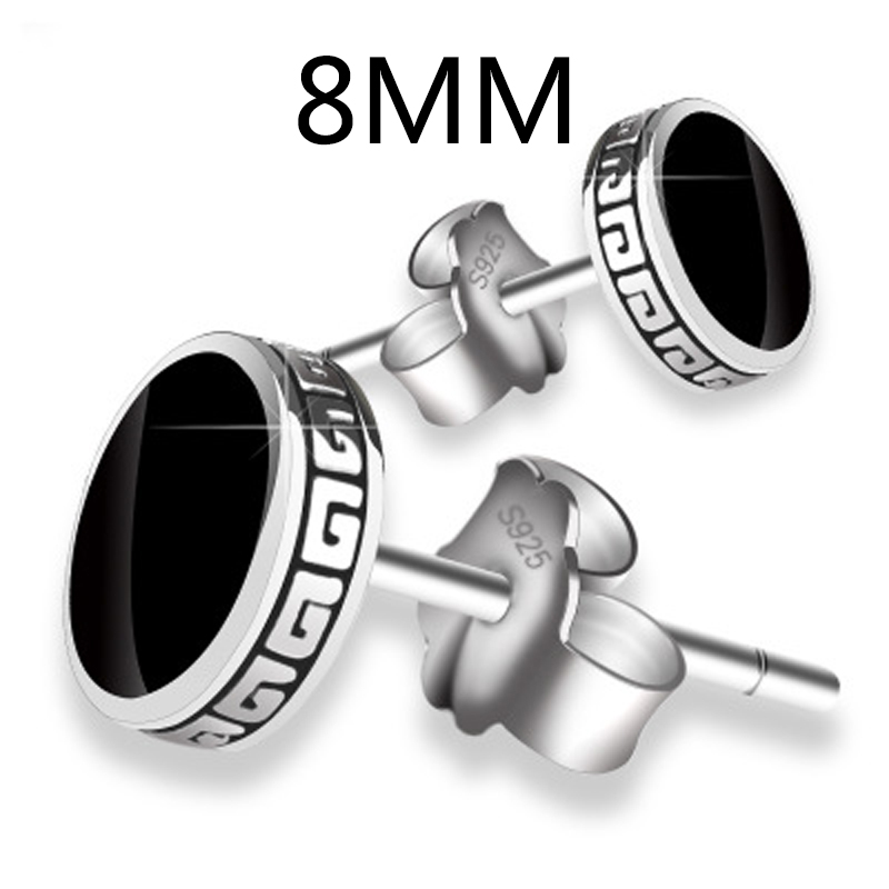 ZDADAN 925 Sterling Silver Black Round Stud Earrings - 6mm & 8mm Sizes for Women - Wholesale Jewelry Accessories