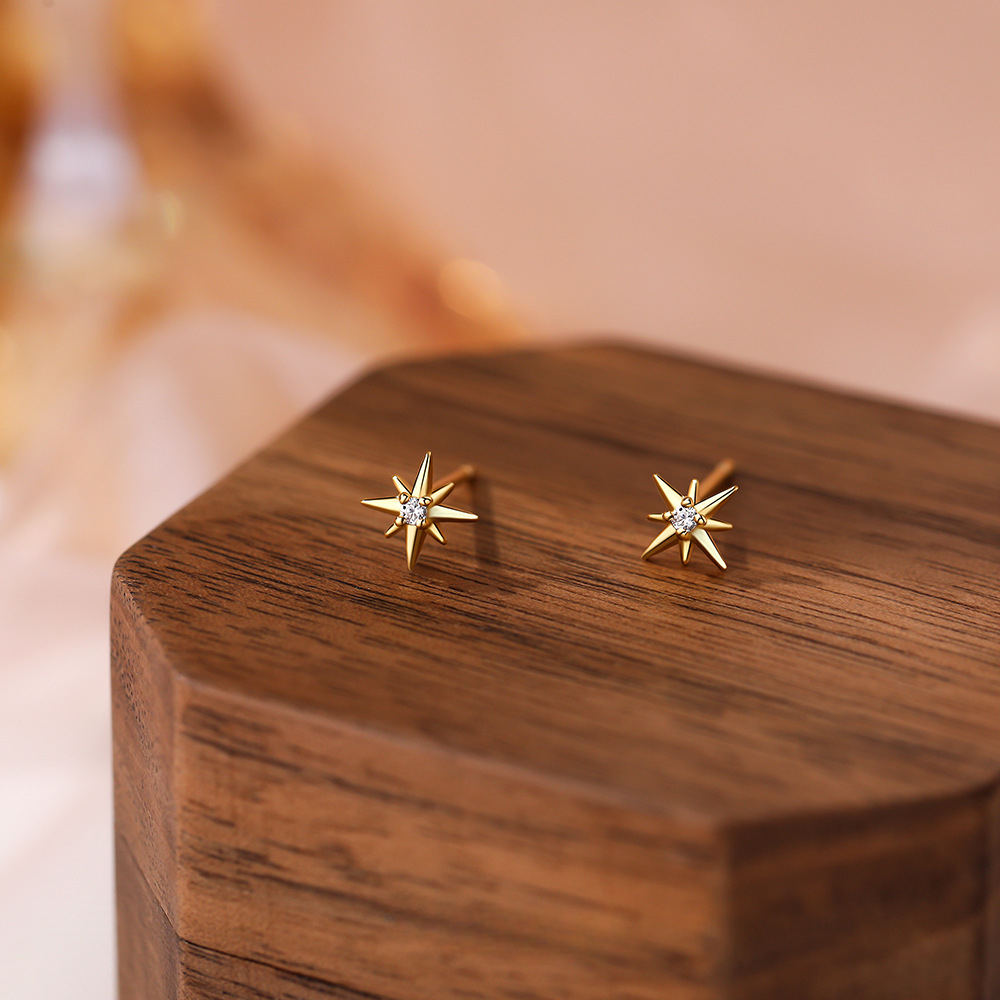 925 Sterling Silver Eight-Point Star Stud Earrings with Korean Zircon for Women, Luxury Wedding Bride Jewelry
