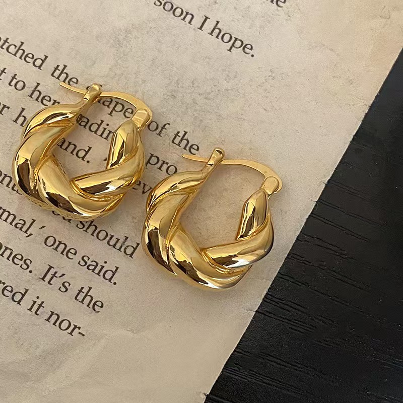 Gold Plated Stainless Steel Classic Twisted Hoop Earrings Chunky Twist Circle Earrings for Women Cool Punk Jewelry Gifts