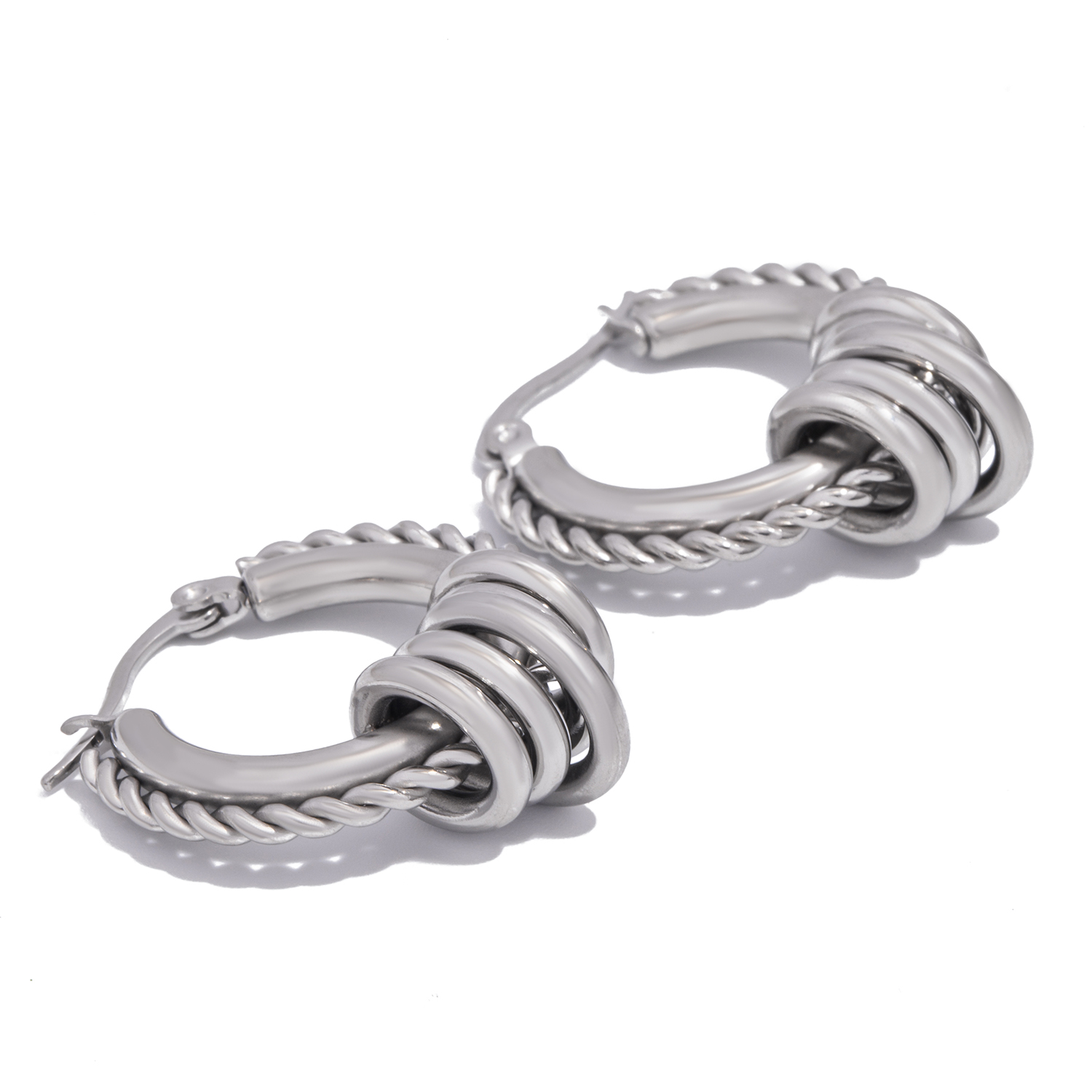 Multilayer Circle Twist Earrings for Women, Trendy Gold Plated Stainless Steel Statement Jewelry Bijoux