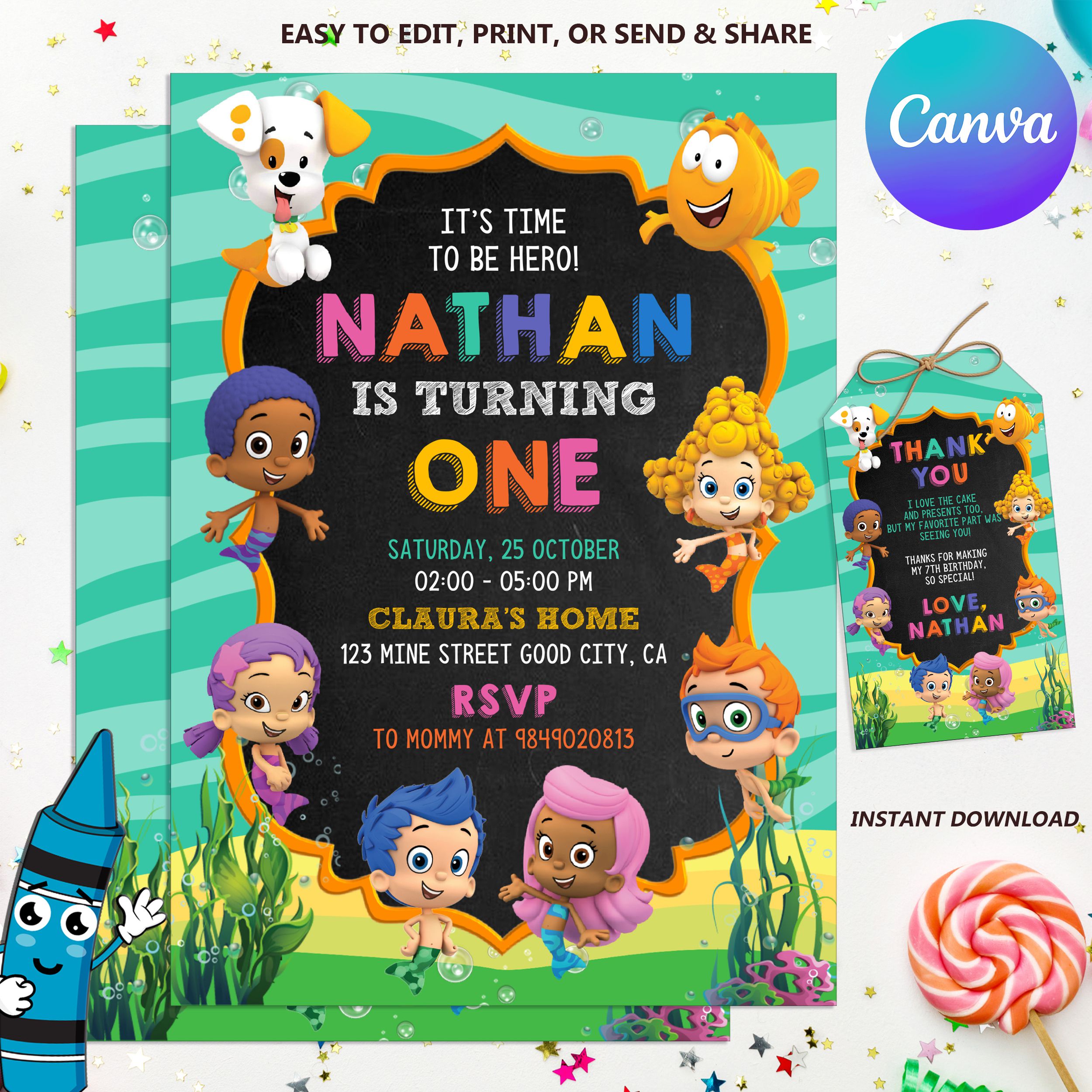 Editable Bubble Guppies Birthday Invitation Template, Printa | Inspire ...