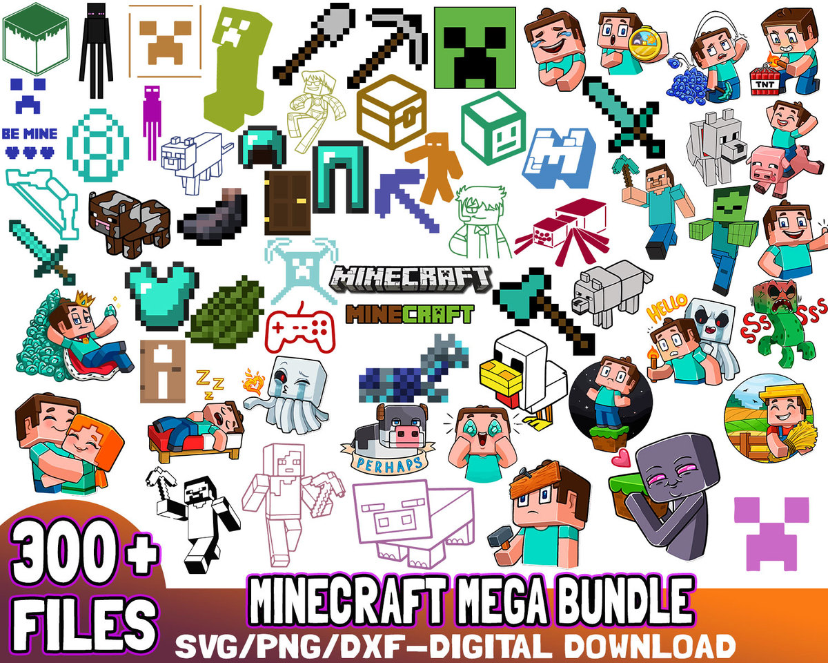Minecraft Mega Bundle 300 SVG,PNG Images SVG File Digital | Inspire Uplift