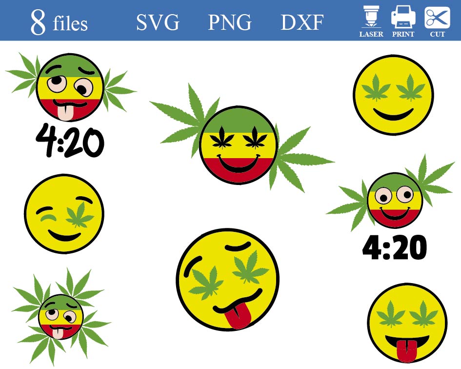 Weed Emoji Smiley Face Svg, Cannabis Svg, Marijuana Svg, Smo Inspire