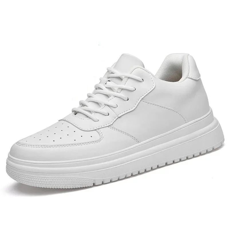 Height Increasing Shoes for Men Invisible Elevator Sneakers White Leather Sport Zapatillas De Hombre