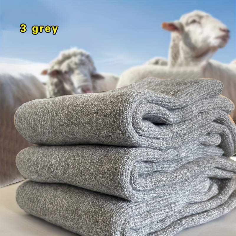Mens Winter Warm Socks, Thick Towel Mid-Calf Thermal Boot Socks, Anti-Cold Solid Color Outdoor Snow Socks