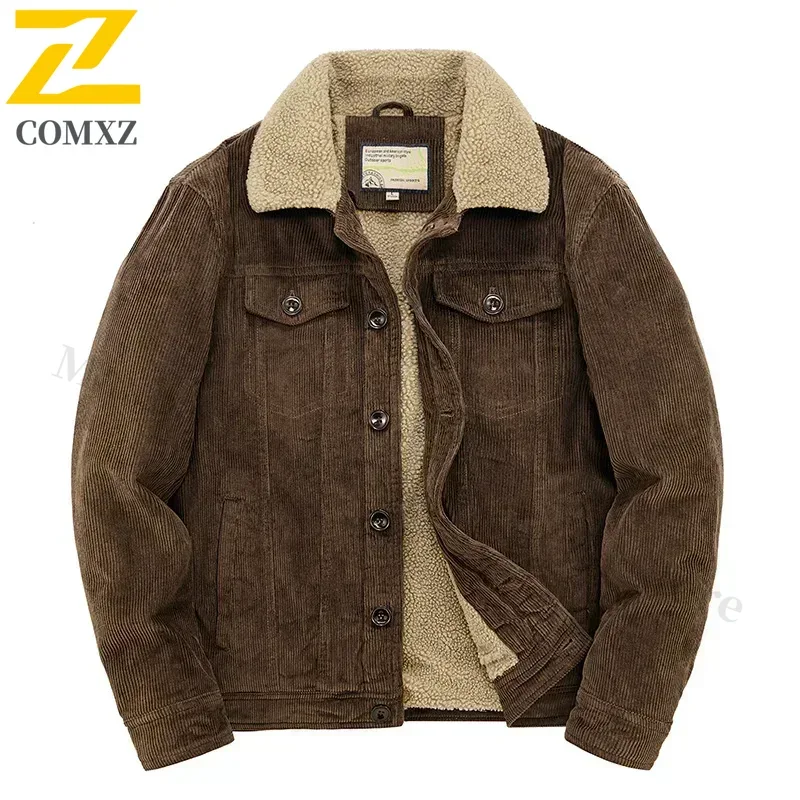 Winter Male Cotton Jackets Padded Warm Loose Parka Coat Corduroy Short Jacket Man Solid Fur Collar Windbreaker