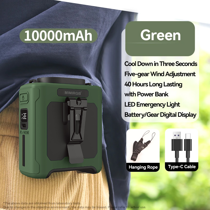 Waist Fan Portable with LED Lighting & Power Bank, Hanging Neck Cooling Fan Speed Strong Airflow for Outdoor Work
