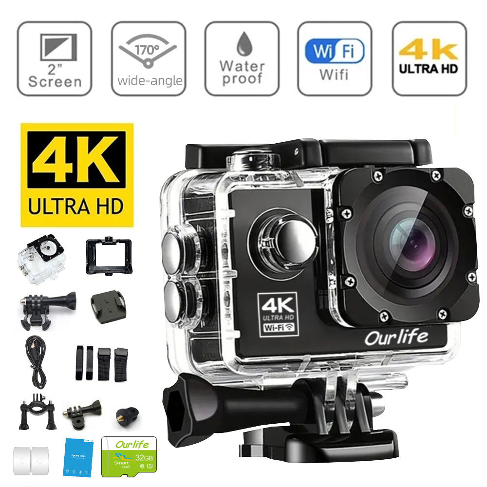 Action Camera Ultra HD 4K30FPS 16.0MP Wi-Fi 2.0″ Screen 170D DVR Webcam Underwater 30M Helmet Video Recording Sport Camera