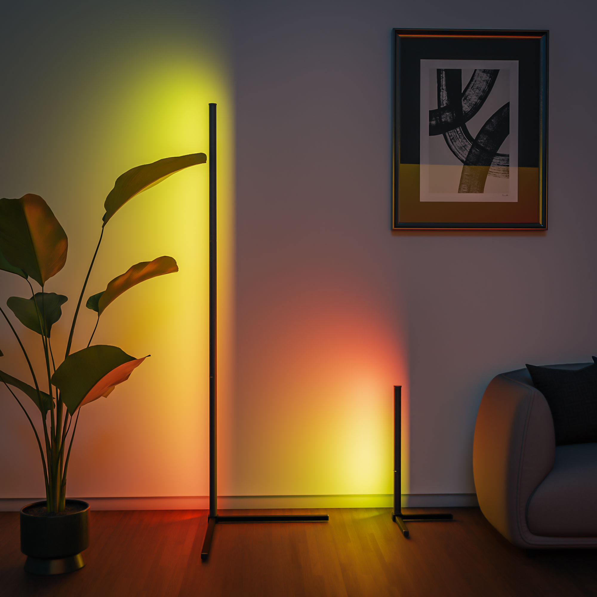 Smart Corner Floor Lamp RGBIC Colors, APP-Controlled Dimmable LED Music Sync Stand Light for Bedroom, Gaming Setup