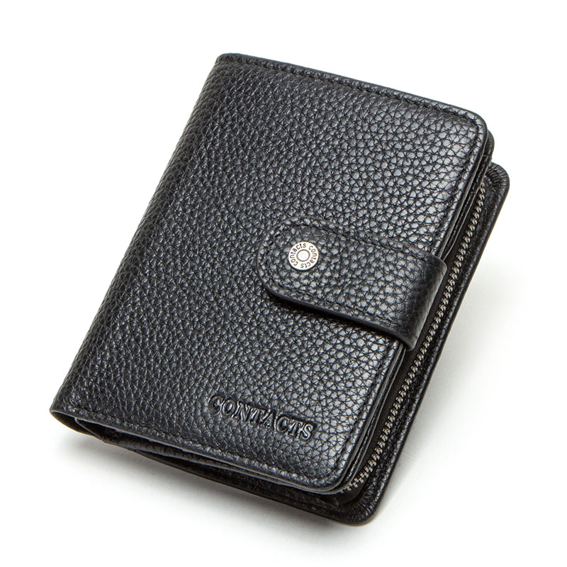 Genuine Leather RFID Wallet for Men, Vintage Short Wallet with Coin Pocket, Card Holders & Zipper Pocket Mans