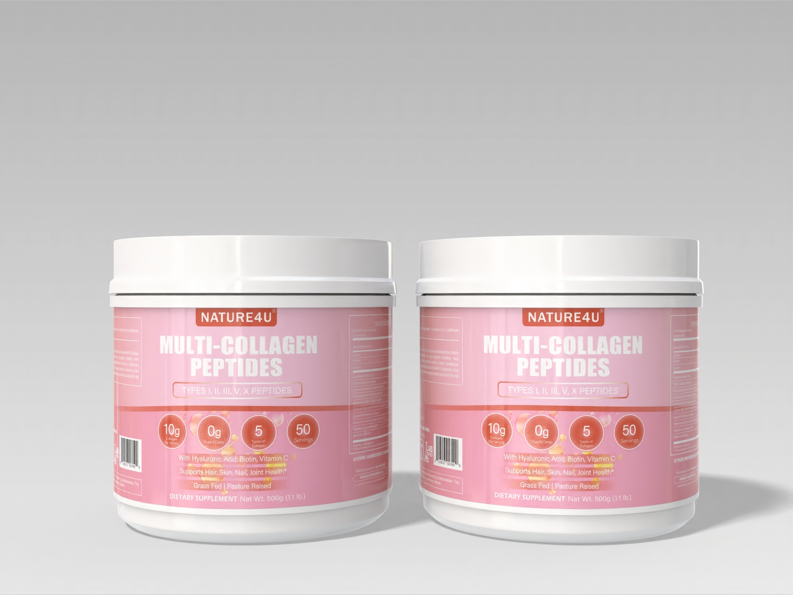 Nature4U Multi Collagen Peptides Powder with Biotin, Hyaluronic Acid, Vitamin C, 10g Dose for Healthy Hair, Skin, Nail