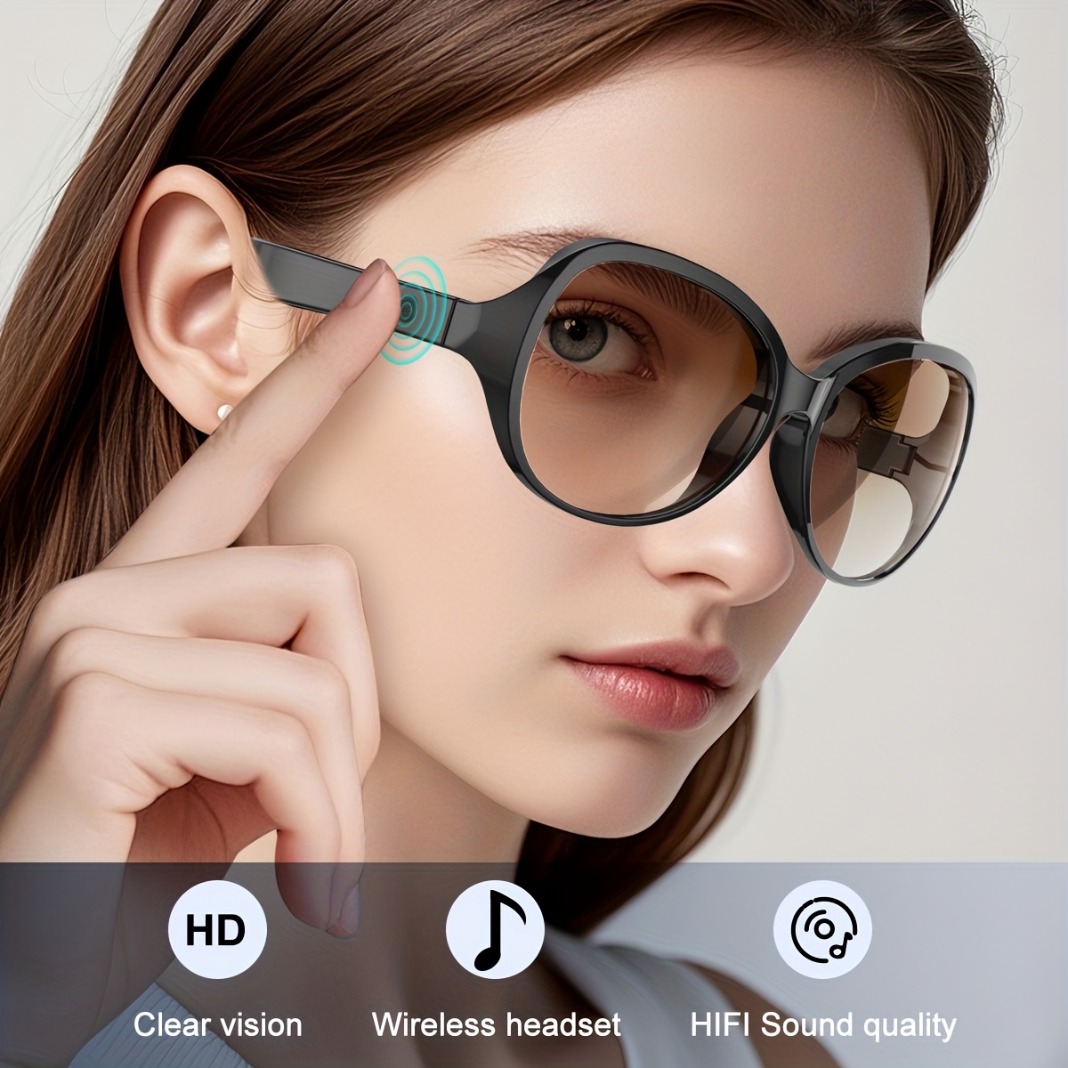 Black Wireless Smart Glasses Sports Headset, Unisex Design, USB-C Rechargeable Bluetooth Connectivit